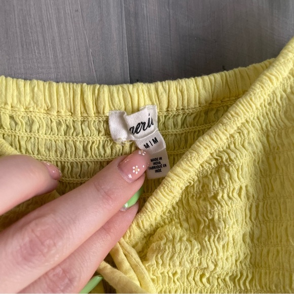 AERIE Smocked Keyhole Romper beach bright sunny yellow smocked flowy lightweight - Picture 8 of 12